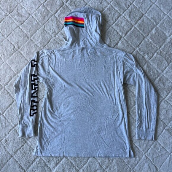 Victoria’s Secret PINK | Gray Logo Rainbow Tee Shirt Hoodie | Size Small - Picture 3 of 10